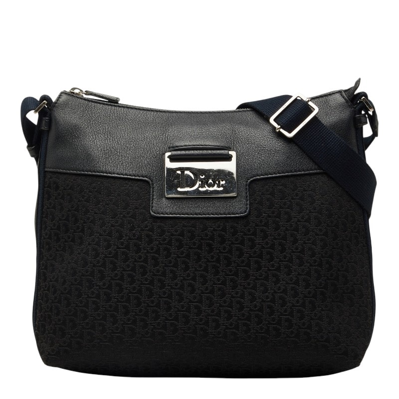 ディオール ストリートシック トロッター 斜め掛け ショルダーバッグ ブラック ネイビー レザー ジャガード レディース Dior 【中古】
