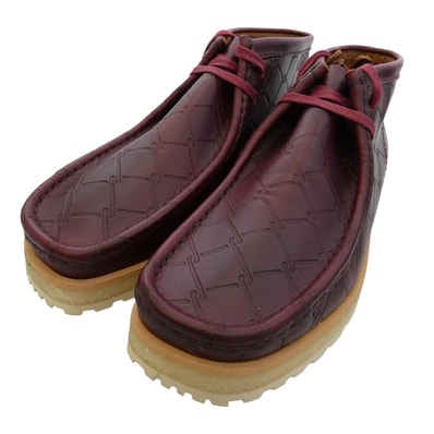 Clarks クラークス ブーツ 26186060 × STARCOW Wallabee Scout Burgundy スターコウ ワラビー スカウト バーガンディ 型押しレザー ミドルカット ブーツ ワインレッド系 US9 1/2【新古品】【未使用】【中古】