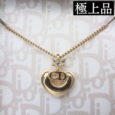 【極上品】Christian Dior クリスチャンディオール ヴィンテージ ラインストーン ハート ネックレス レディース