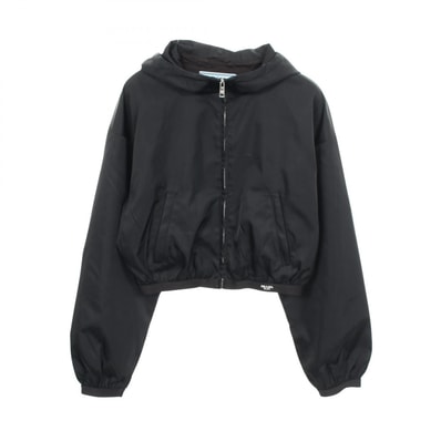 プラダ PRADA Re-Nylon クロップド フード付き ブルゾン 衣料品 アウター ナイロン レディース ブラック系 【中古】