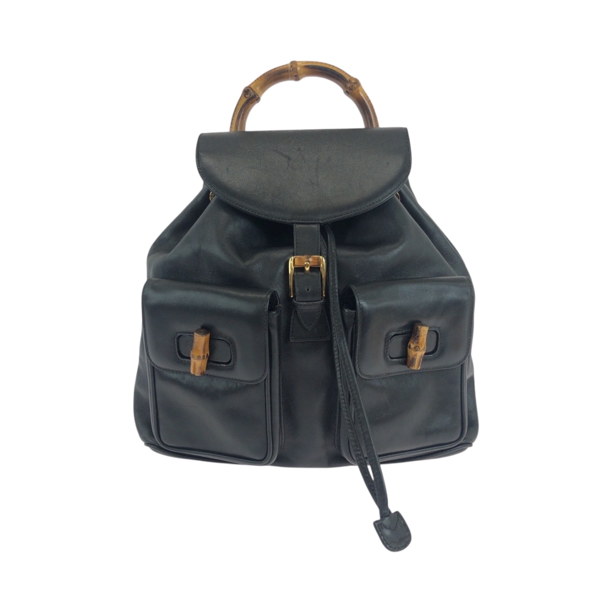 美品 GUCCI グッチ バンブー ブラック 黒 ゴールド金具 レザー リュックサック バックパック 504028 【中古】