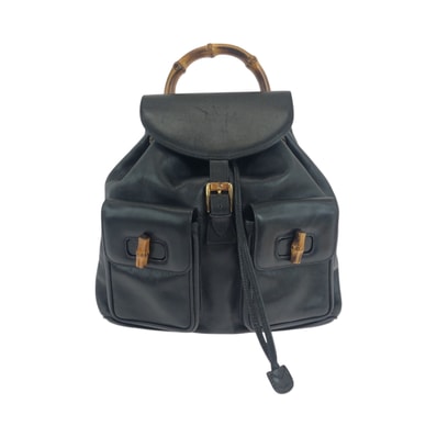 美品 GUCCI グッチ バンブー ブラック 黒 ゴールド金具 レザー リュックサック バックパック 504028 【中古】