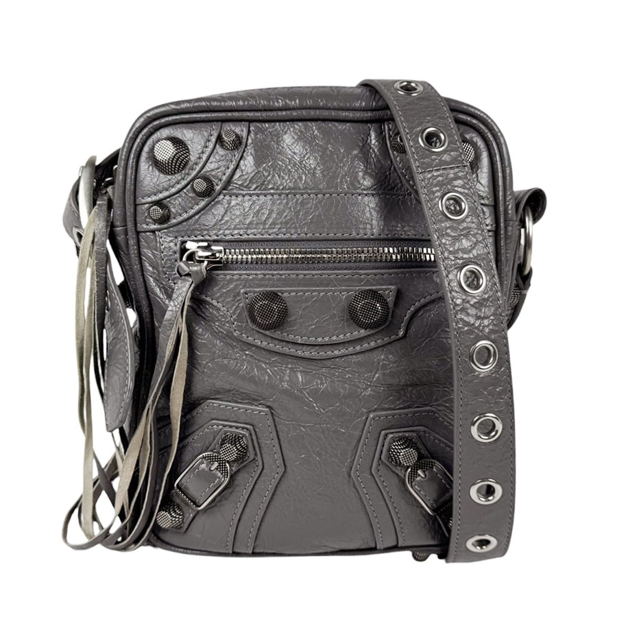 バレンシアガ BALENCIAGA 斜め掛けショルダーバッグ ル カゴール クロスボディバッグ レザー グレー シルバー レディース【中古】 z11238