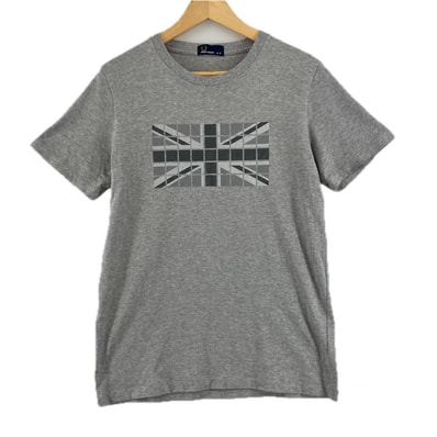 美品 FRED PERRY フレッドペリー 前面プリント 春夏 SS 半袖Tシャツ コットン グレー レディース M【古着】【中古】
