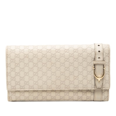 グッチ マイクログッチシマ 長財布 309760 アイボリー レザー レディース GUCCI 【中古】