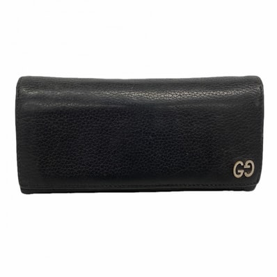 【6dc3665-k】グッチ 長財布 481727 レザー ブラック シルバー金具【中古】メンズ