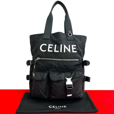 CELINE セリーヌ ロゴ プリント ナイロン トートバッグ ブラック
06909