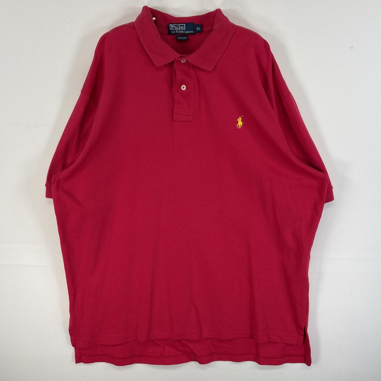 古着 90's/90年代 ポロバイラルフローレン Polo by Ralph Lauren 半袖 ポロシャツ ロゴ 刺繍 2ボタン 大きいサイズ XL  ピンク 無地 メンズ