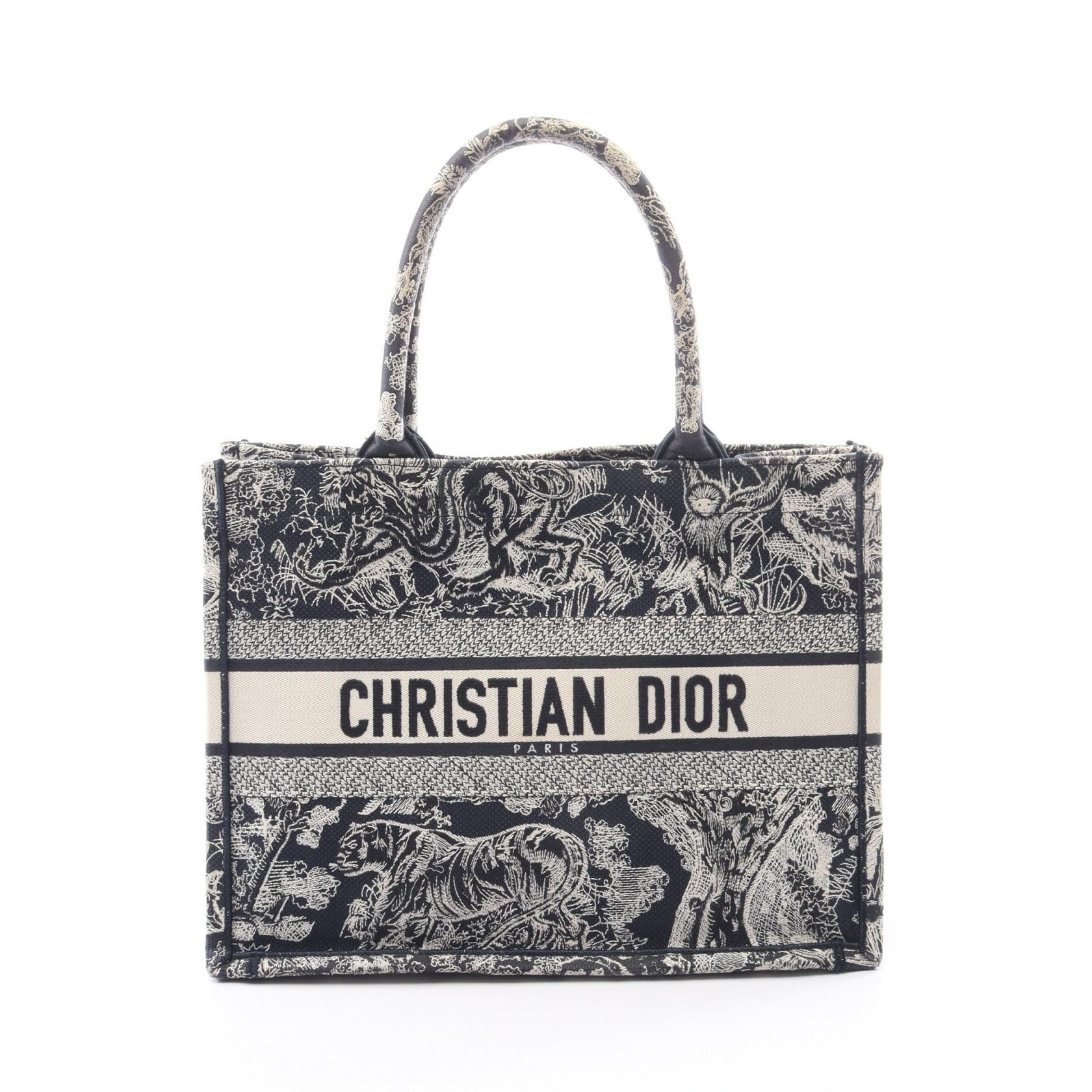 ディオール Dior BOOK TOTE ブックトート ミディアム トワル ドゥ ジュイ トートバッグ バッグ キャンバス レディース ネイビー系 / ホワイト系 【中古】