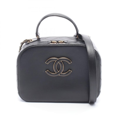 シャネル CHANEL マトラッセ トップハンドル 2WAY ショルダーバッグ バッグ レザー レディース ブラック系 【中古】