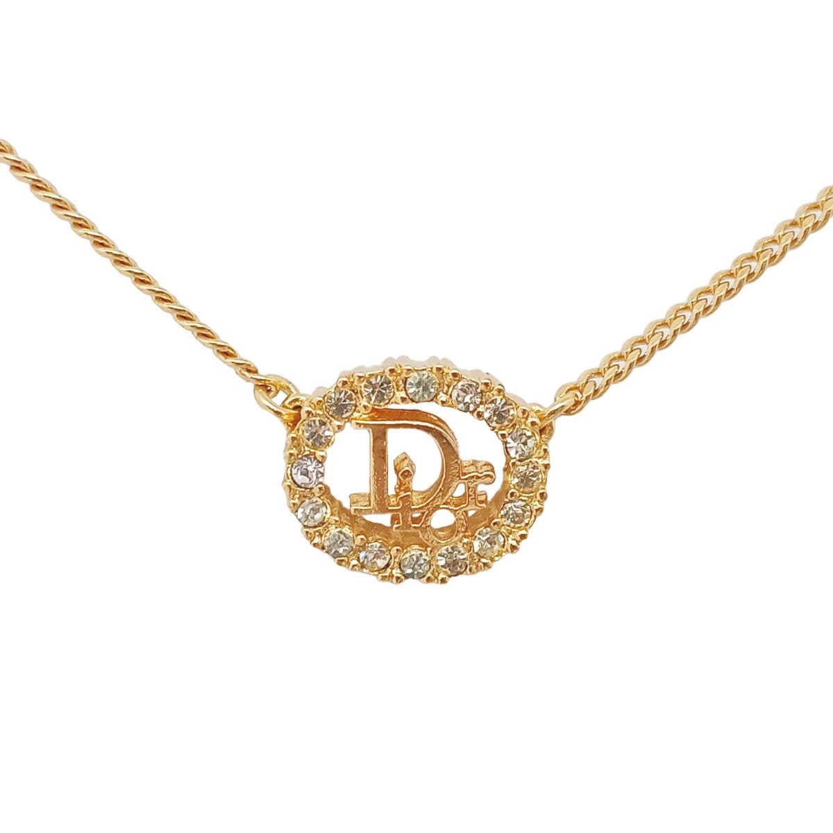Dior ディオール CDロゴ ラインストーン ネックレス GP ゴールド  レディース【中古】