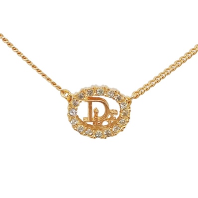 Dior ディオール CDロゴ ラインストーン ネックレス GP ゴールド レディース【中古】