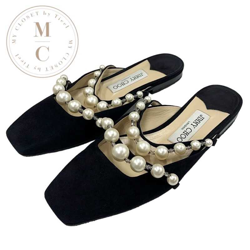 ジミーチュウ JIMMY CHOO AMAYA FLAT フラットシューズ 靴 シューズ スエード ブラック ホワイト 黒 パール ミュール