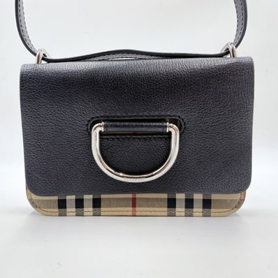 BURBERRY(バーバリー)ミニ ヴィンテージチェック&レザー Dリングバッグ ヴィンテージ ショルダーバッグ レディース ブラック レザー シルバートーン金具 8010959