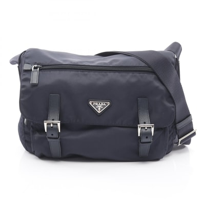 プラダ PRADA TESSUTO ショルダーバッグ バッグ ナイロン サフィアーノレザー レディース ネイビー系 BT6671 【中古】