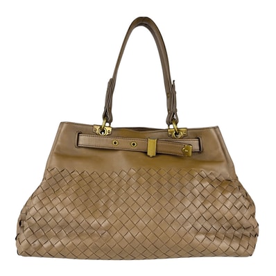 ボッテガヴェネタ BOTTEGAVENETA ハンドバッグ イントレチャート レザー ブラウン レディース【中古】 z9075