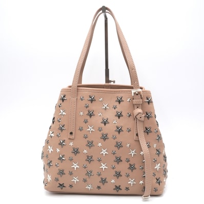 JIMMY CHOO(ジミーチュウ)サシャ S トートバッグ スタースタッズ ピンク系 レザー シルバー レディース 肩掛け【中古】