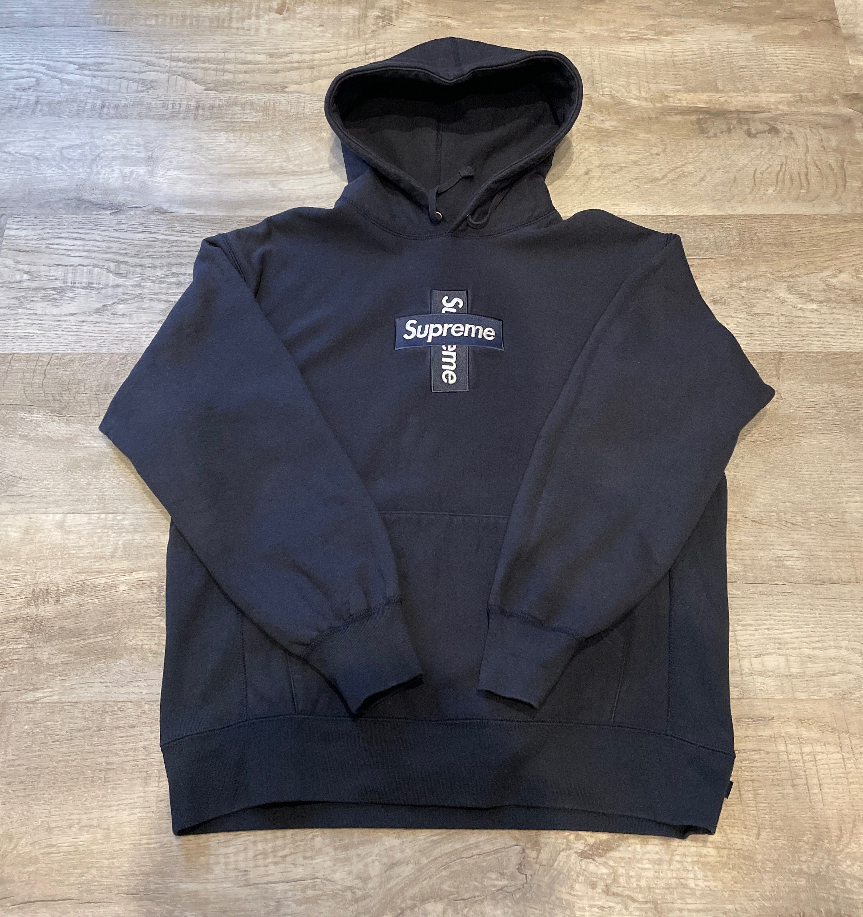 Supreme Cross Box Logo Hooded Sweatshirt "Navy"