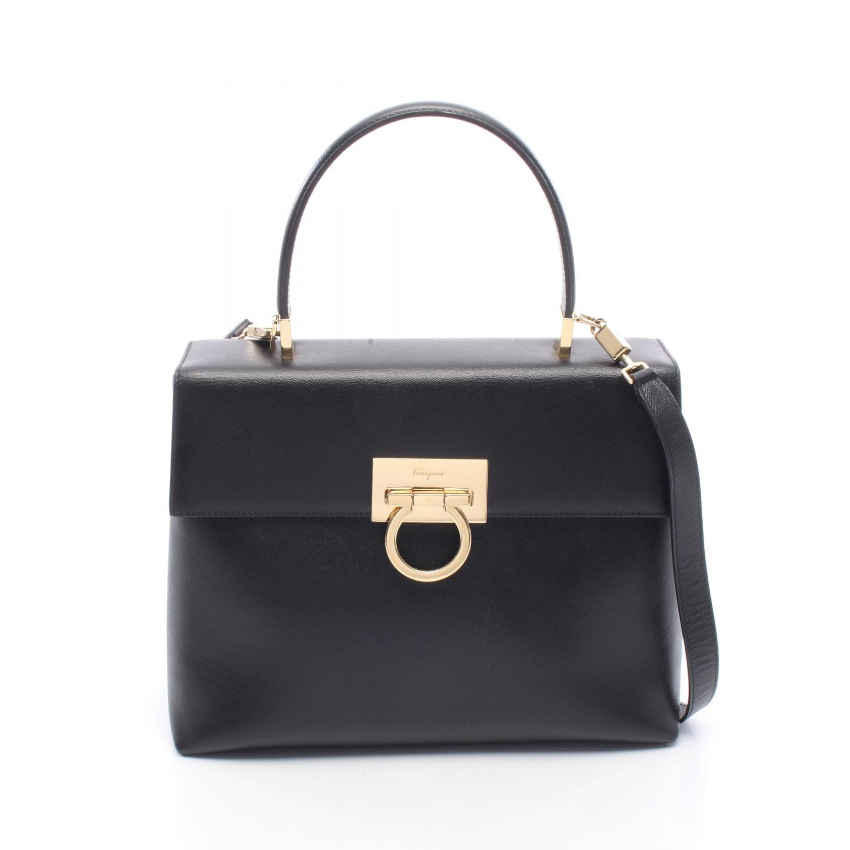 サルヴァトーレフェラガモ Salvatore Ferragamo ガンチーニ 2WAY ハンドバッグ バッグ レザー レディース ブラック系 【中古】