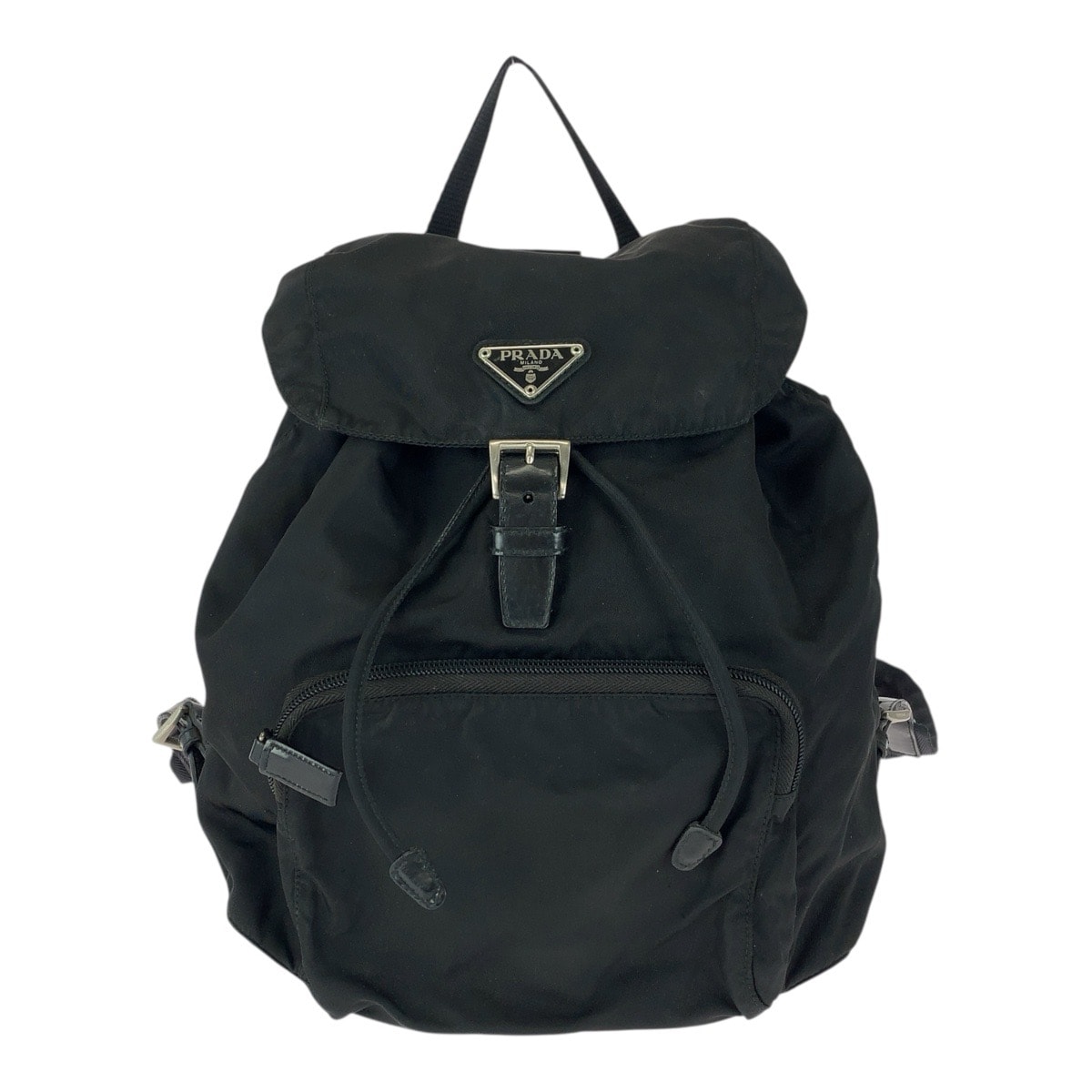 美品 PRADA プラダ テスート 三角ロゴプレート ブラック 黒 シルバー金具 ナイロン レザー/ リュック バックパック 505918 【中古】