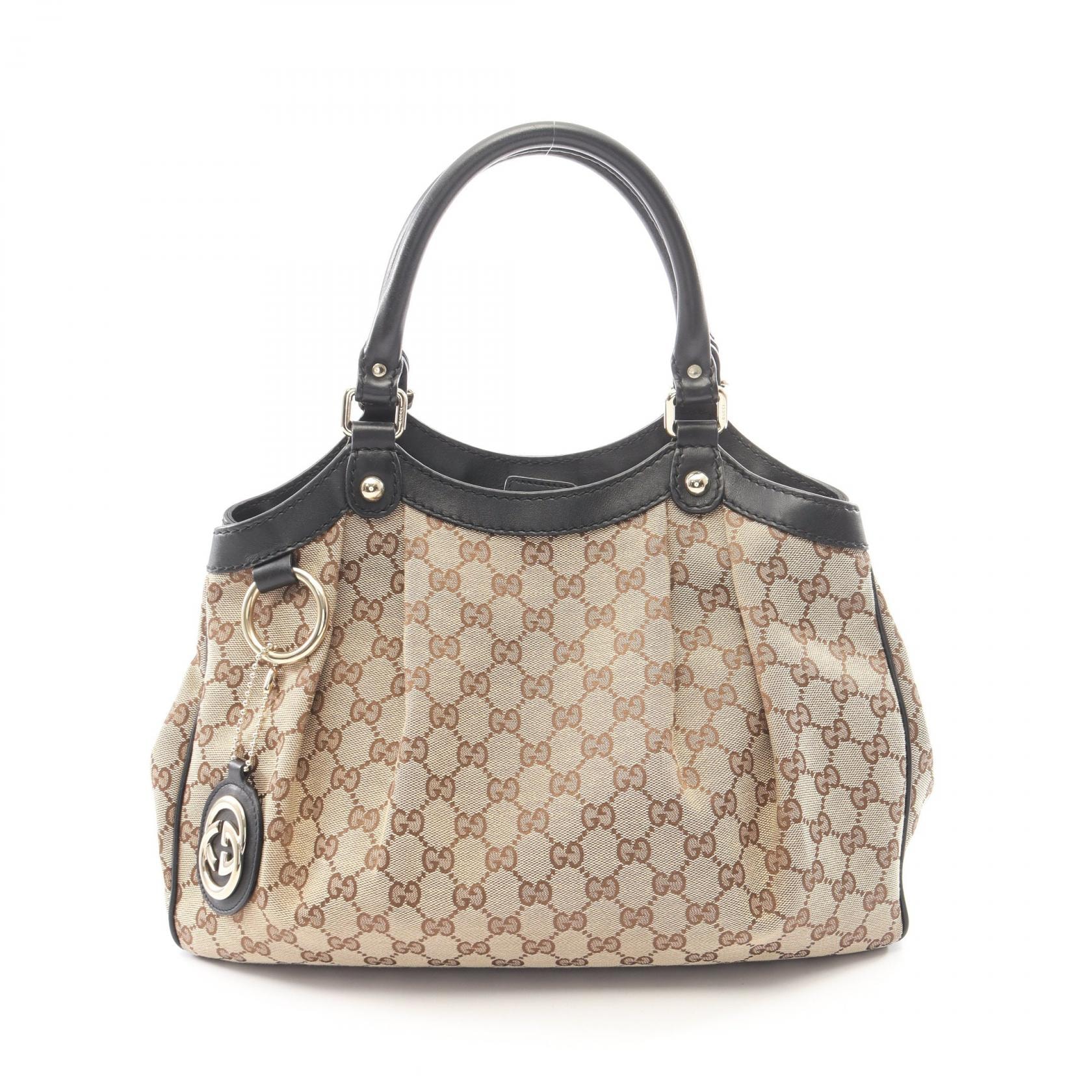 グッチ GUCCI スーキー GGキャンバス ハンドバッグ バッグ キャンバス レザー レディース ベージュ系 / ブラック系 211944 【中古】