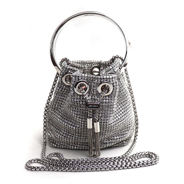 JIMMY CHOO ジミーチュウ マイクロボンボン ミニバケット 2Wayショルダーバッグ シルバー レディース【中古】【美品】