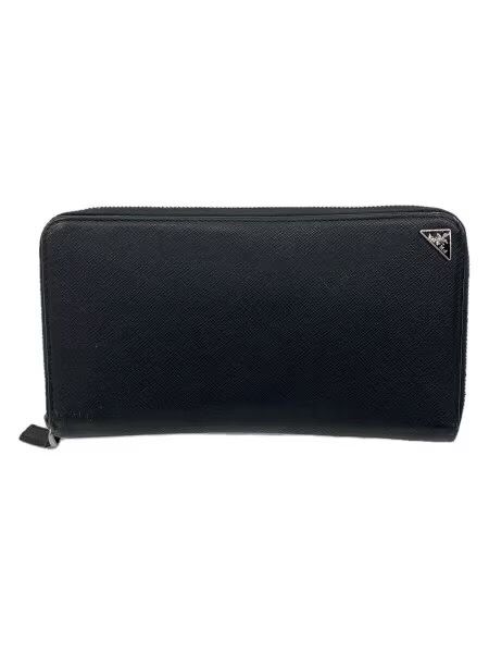PRADA Saffiano Leather Zip Around Wallet "Black"