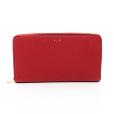 セリーヌ CELINE ラウンド長財布 財布 レザー レディース レッド系 【中古】