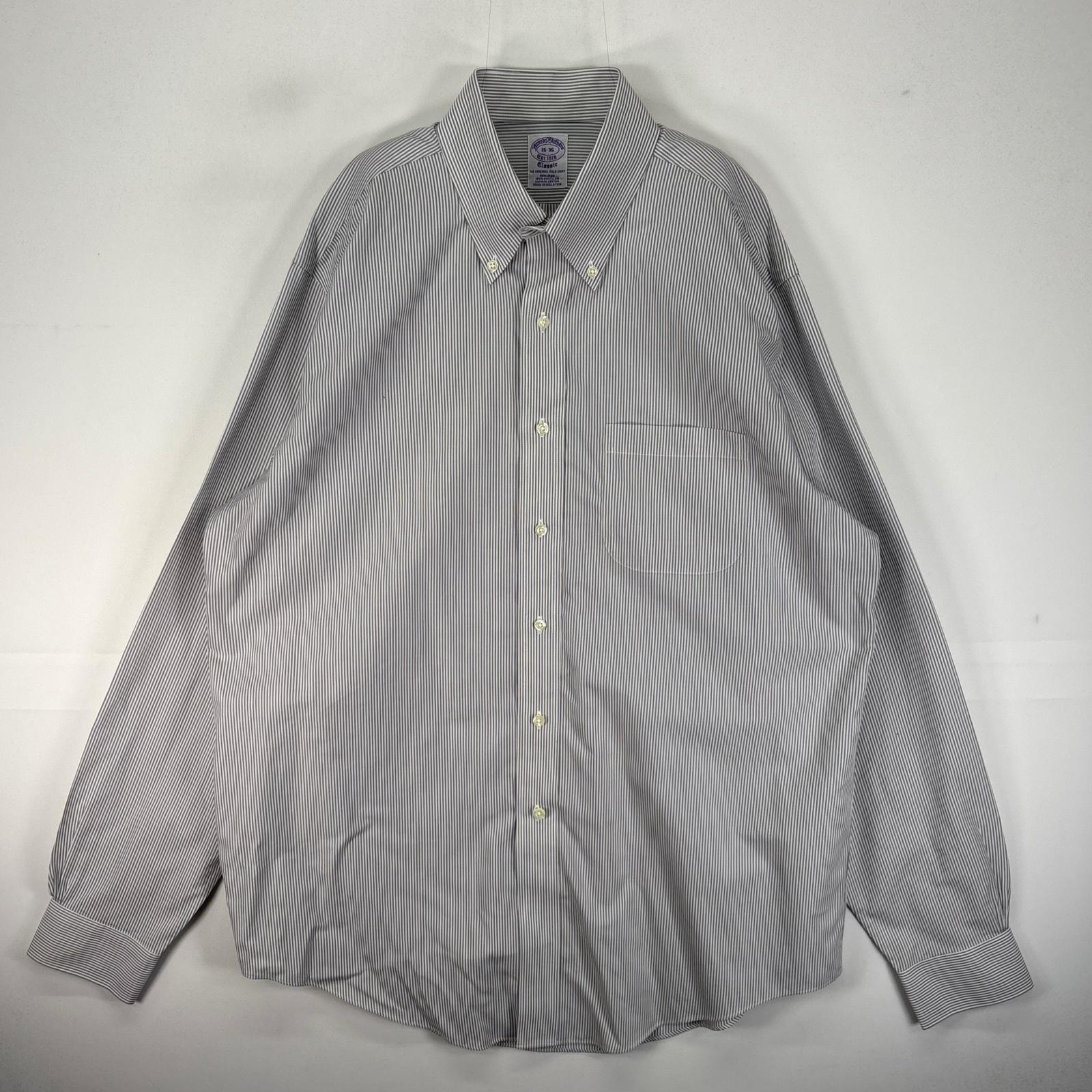 古着 ブルックスブラザーズ Brooks Brothers 長袖シャツ ボタンダウン 胸ポケット L  グレー系 ストライプ メンズ