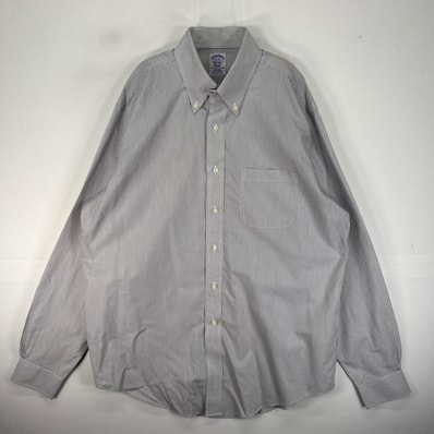 古着 ブルックスブラザーズ Brooks Brothers 長袖シャツ ボタンダウン 胸ポケット L グレー系 ストライプ メンズ