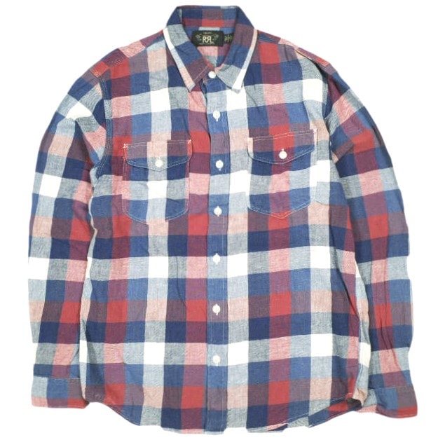 RRL ダブルアールエル LEE WORKSHIRT インディゴチェックコットンリネンワークシャツ 782928524001 M Indigo/Red Double RL 長袖 トップス g24642