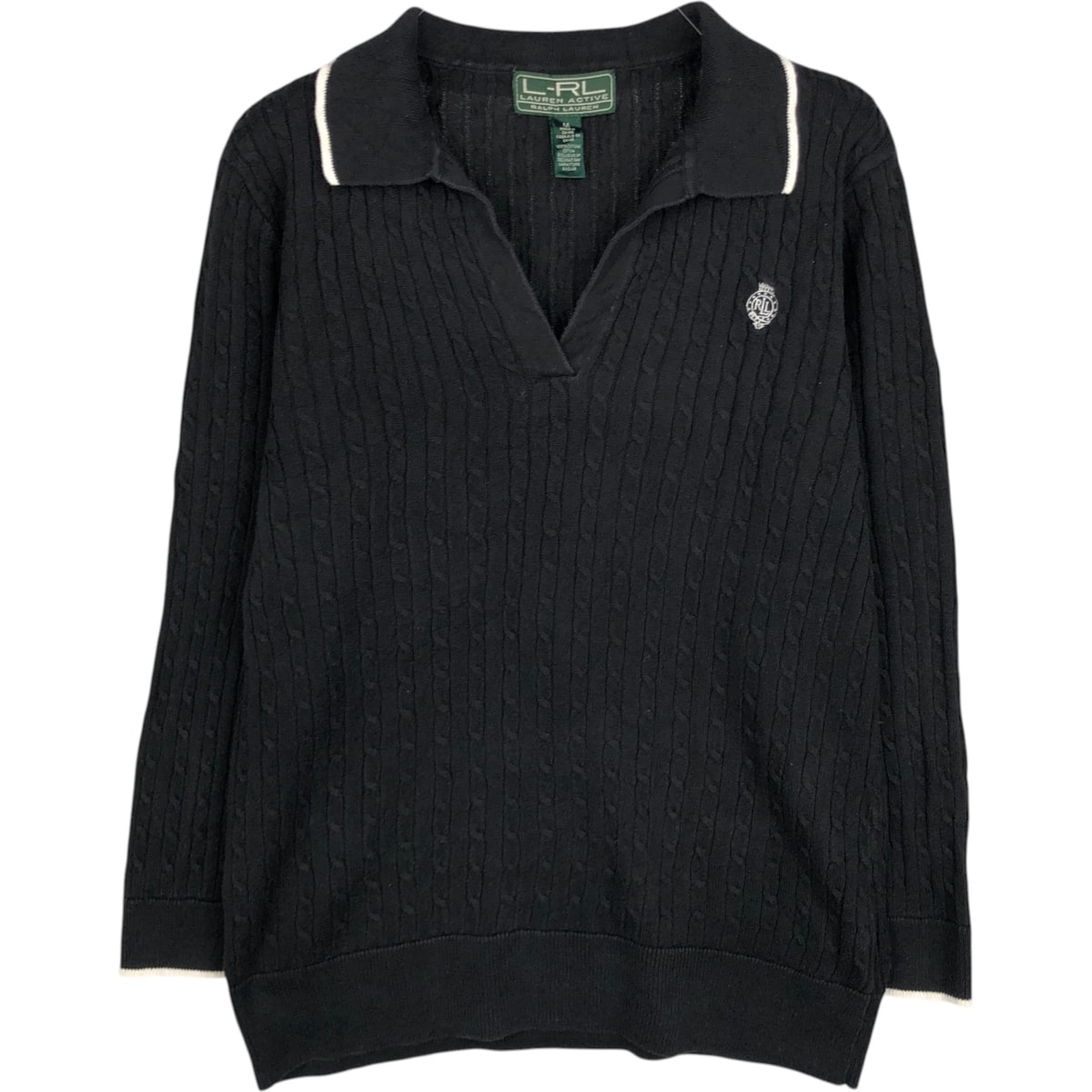 古着 ラルフローレン Ralph Lauren L-RL LAUREN ACTIVE ケーブル編み スキッパーカラーコットンニットセーター レディースM相当/eaa628701