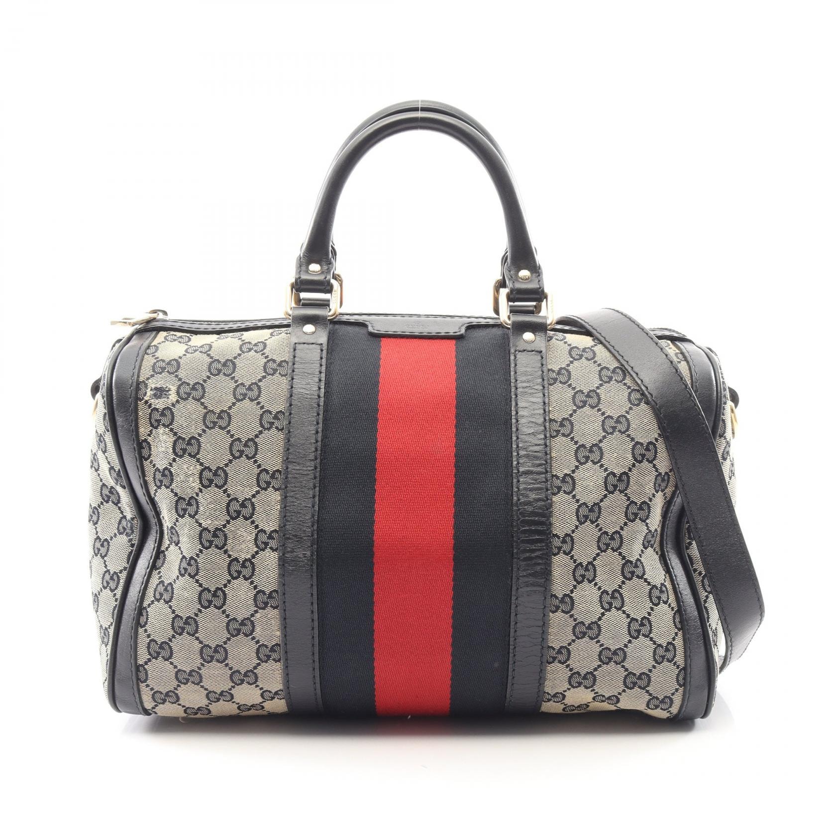 グッチ GUCCI ウェビングライン GGキャンバス 2WAY ハンドバッグ バッグ キャンバス レザー レディース ベージュ系 / ネイビー系 / レッド系 【中古】