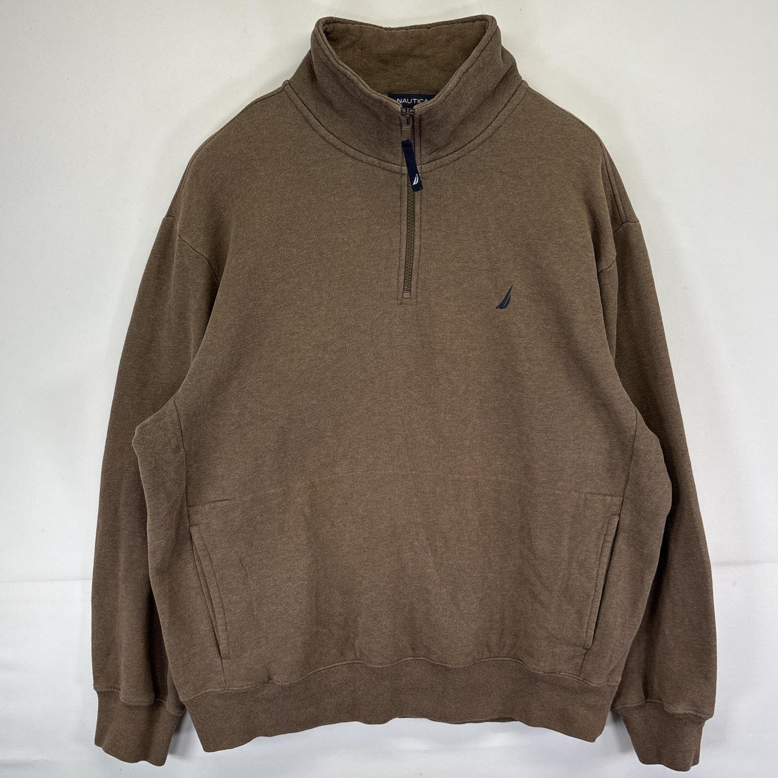 古着 ノーティカ NAUTICA スウェット ハーフジップ トレーナー 大きいサイズ ワンポイントロゴ ポケット XL  ブラウン メンズ