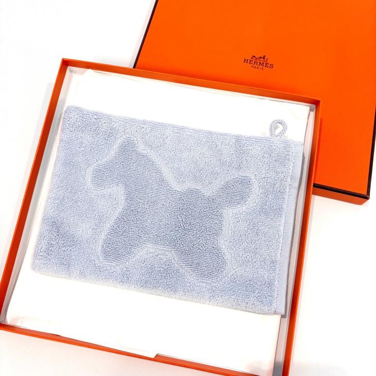 HERMES バスミトン タオル ライトブルー ベビー用品 木馬 お風呂 鑑定済み 正規品 エルメス