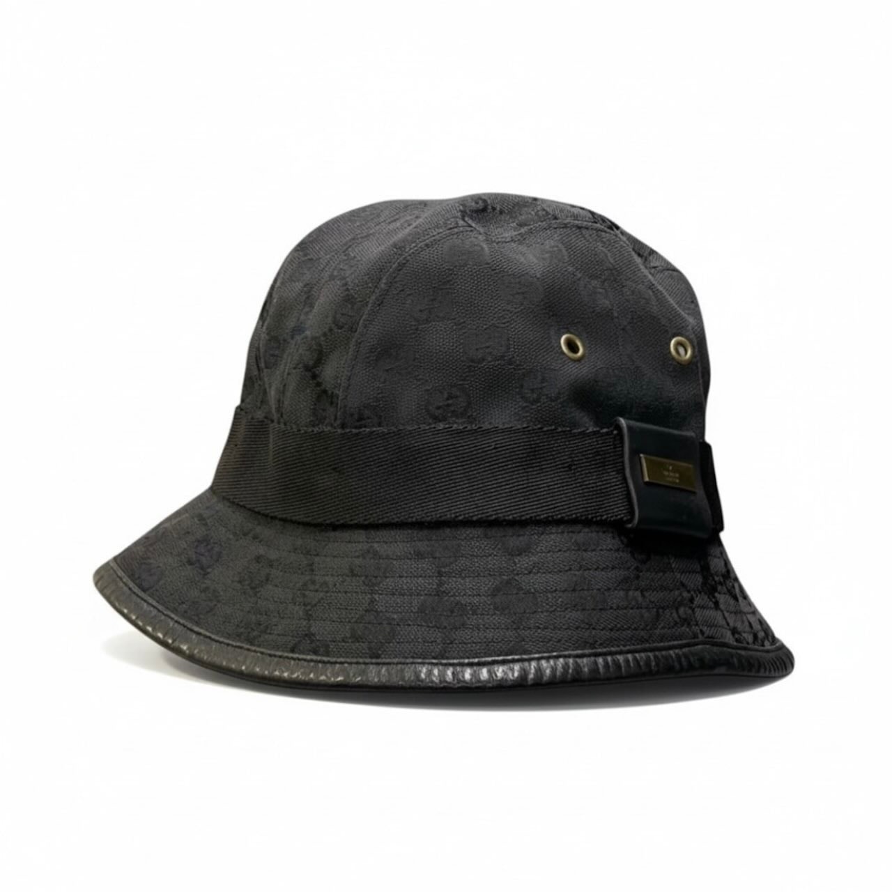 美品 GUCCI グッチ ゴールドプレート GGキャンバス バケットハット ブラック GGキャンバス ハット A3-00140 【中古】