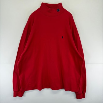 古着 ポロ・ラルフローレン POLO RALPH LAUREN トレーナー プルオーバー ロゴ 長袖 Tシャツ 刺繍 ハイネック 2XL レッド メンズ