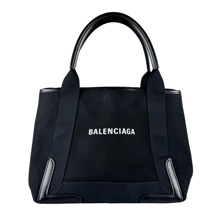 バレンシアガ BALENCIAGA ハンドバッグ ネイビーカバスS キャンバス/レザー ブラック レディース 339933【中古】 z10922