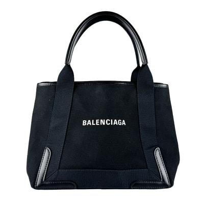 バレンシアガ BALENCIAGA ハンドバッグ ネイビーカバスS キャンバス/レザー ブラック レディース 339933【中古】 z10922
