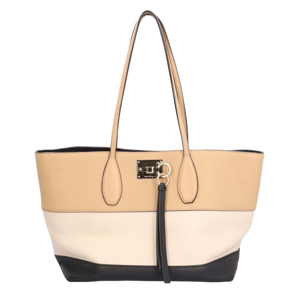 サルヴァトーレフェラガモ ガンチーニ トートバッグ レザー AU-21 I339 ベージュ レディース Salvatore Ferragamo 中古