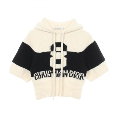 ディオール Dior ロゴ パーカー ニット 衣料品 トップス ウール カシミヤ レディース ホワイト系 / ブラック系 【中古】
