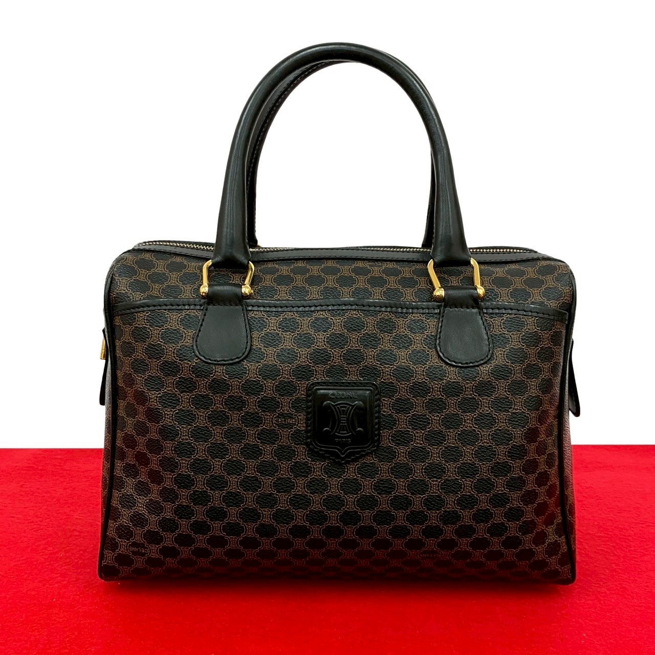 CELINE セリーヌ マカダム ブラゾン レザー PVC ハンドバッグ ブラック
 16987