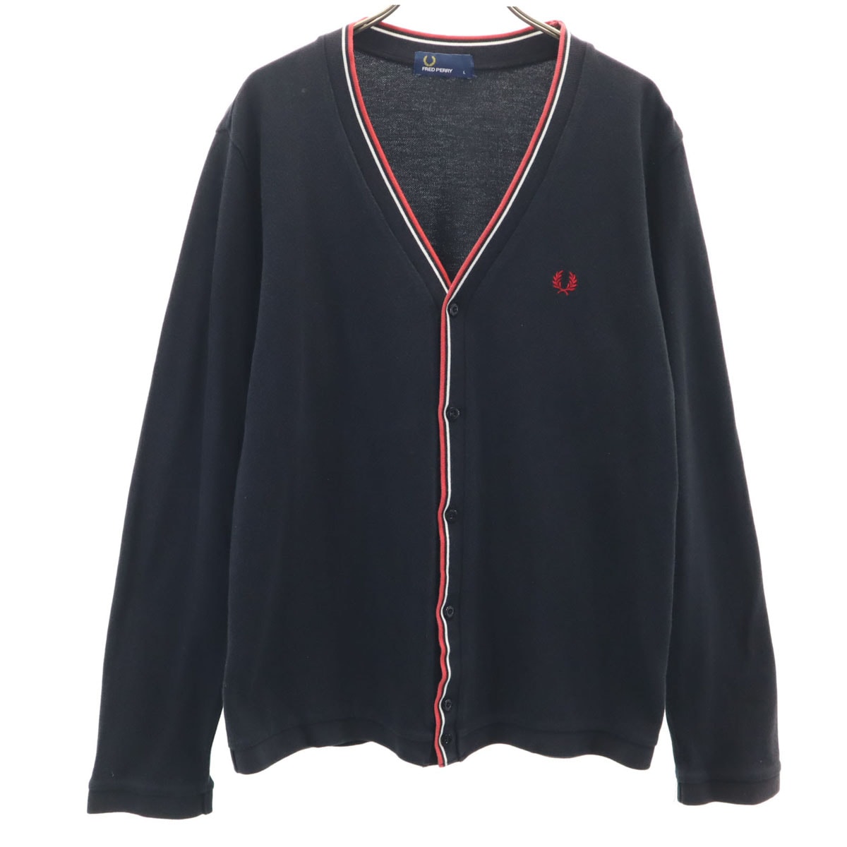 FRED PERRY フレッドペリー 長袖 Vネック カーディガン L ブラック 鹿の子