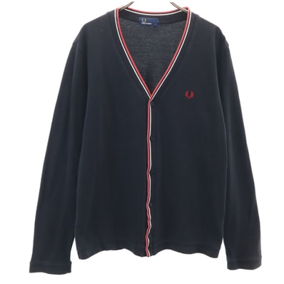 FRED PERRY フレッドペリー 長袖 Vネック カーディガン L ブラック 鹿の子