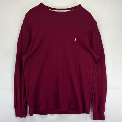 古着 ポロ・ラルフローレン POLO RALPH LAUREN 長袖Tシャツ サーマル 大きいサイズ ワンポイントロゴ ワッフル生地 2XL レッド系 メンズ