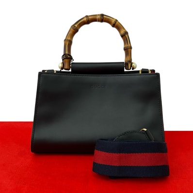 GUCCI グッチ ニムフェア バンブー シェリーライン レザー バンブー ショルダーバッグ ブラック
77190