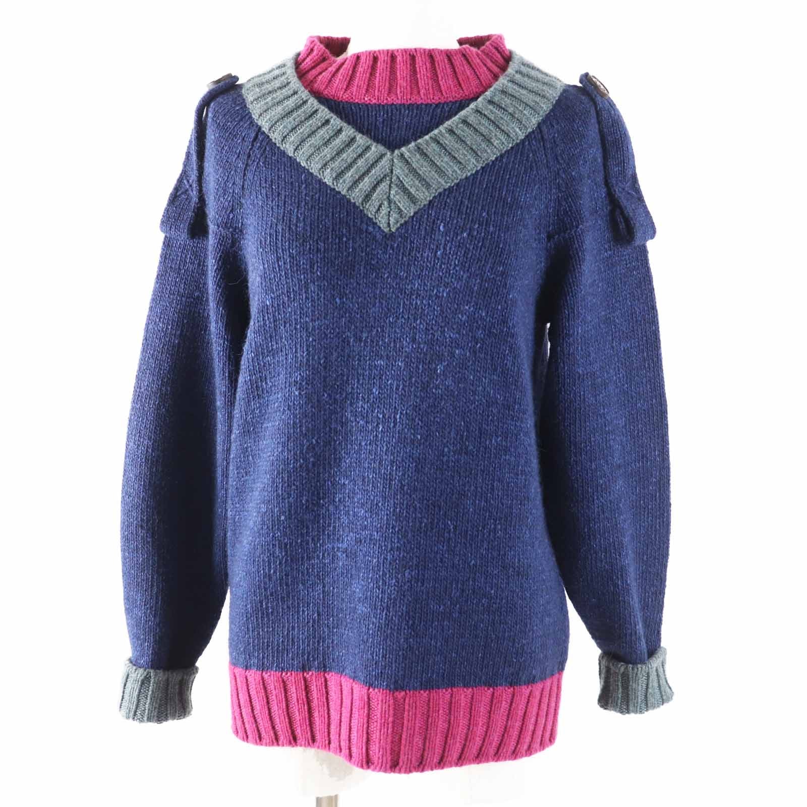 極美品 シャネル ニット ネイビー ピンク グレー レディース 38 P44484