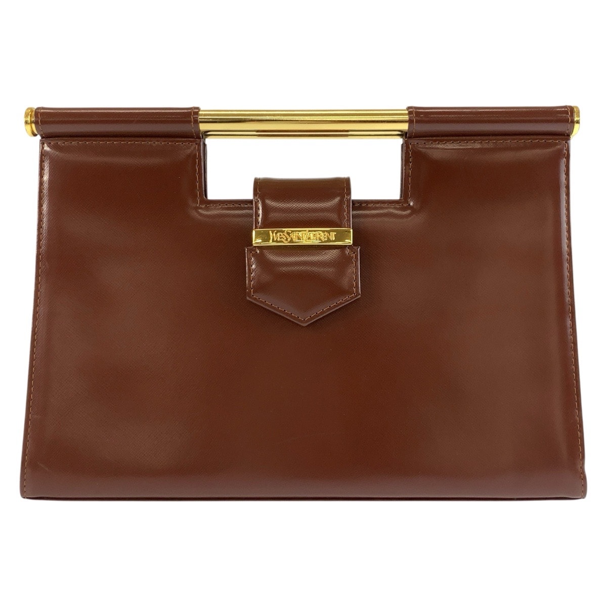 美品 YVES SAINT LAURENT イヴ サンローラン ヴィンテージ ブラウン ゴールド金具 レザー ハンドバッグ クラッチバッグ 604111 【中古】