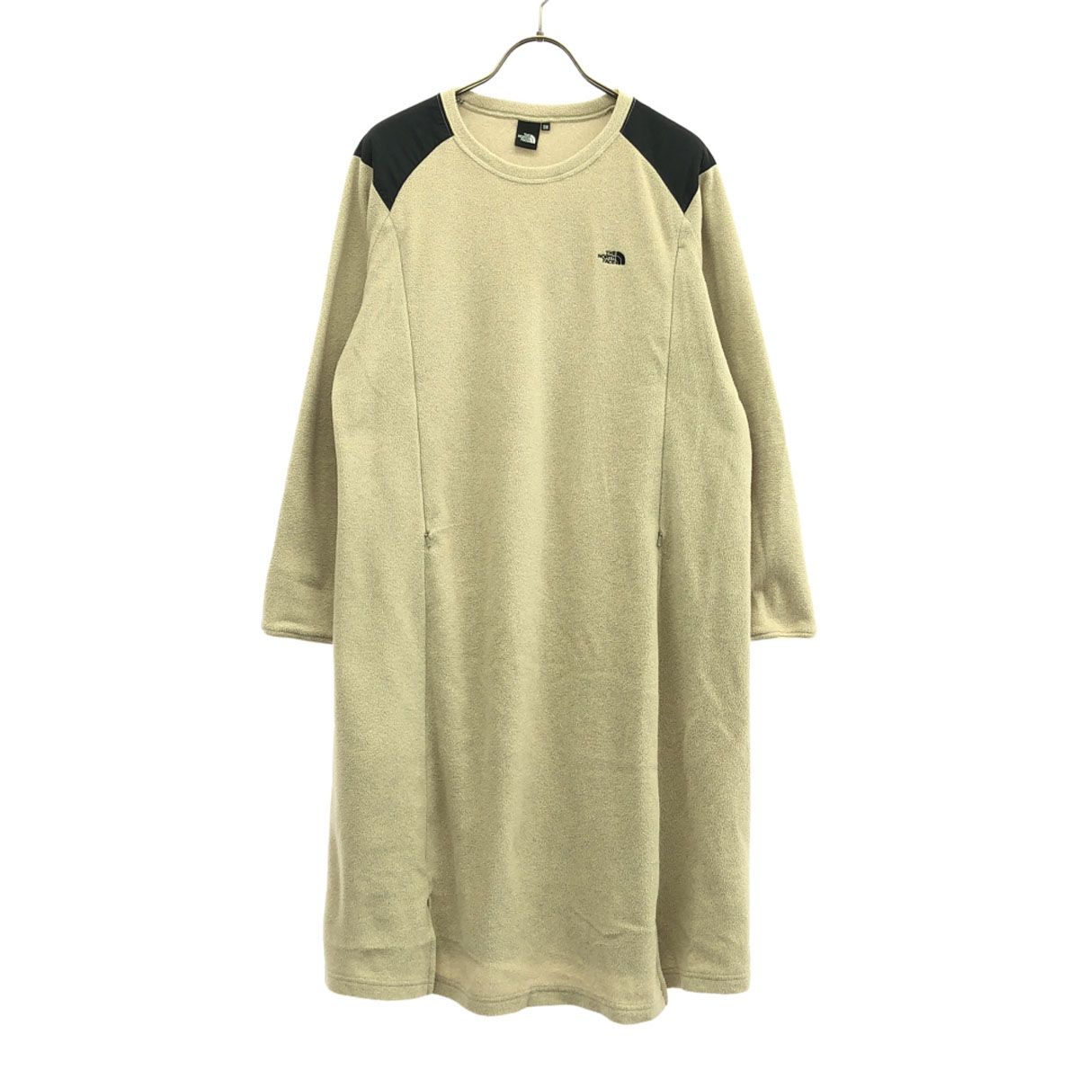 THE NORTH FACE ザノースフェイス ロゴ刺繍 長袖 マタニティ マイクロフリース ワンピース SM ベージュ アウトドア NLM71902