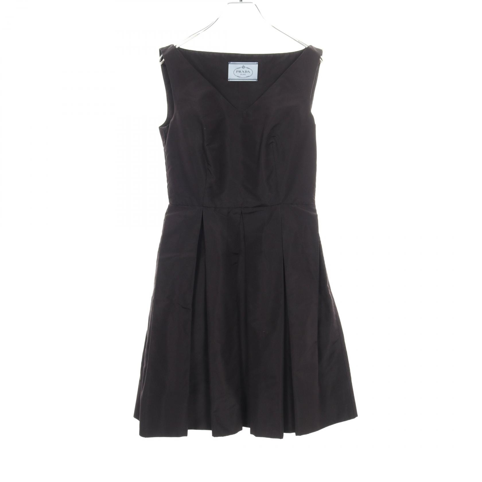 プラダ PRADA ボックスプリーツ ワンピース 衣料品 トップス シルク レディース ブラック系 【中古】